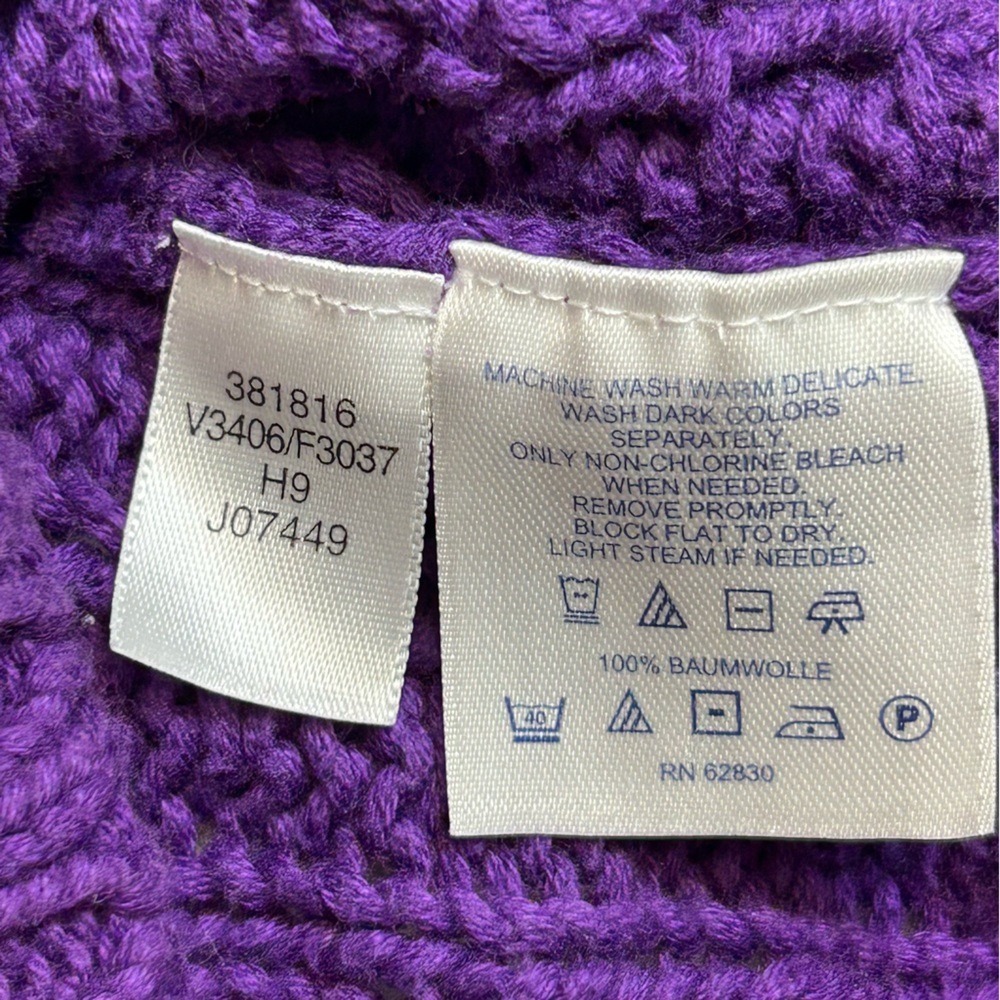 Lands' End Purple Chunky Cable Knit Sweater Button Up Women's Size Medium - Picture 6 of 6